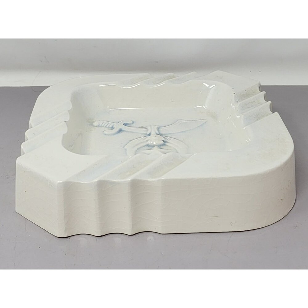 Vintage‎ White Ceramic Ashtray With Blue Sword & Star Design